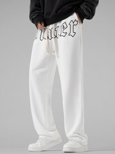 Guys Letter Graphic Drawstring Waist Pants