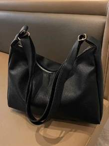 荔枝紋壓花流浪包 - 黑色 - 查看 3