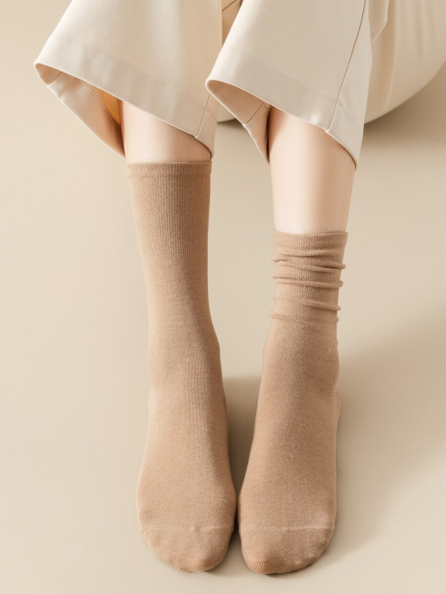 素色中筒襪 - 卡其色 - 查看 1