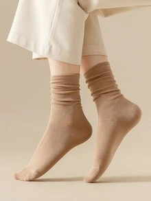 素色中筒襪 - 卡其色 - 查看 2