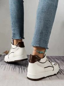 Two Tone Strap Lace-up Front Skate Shoes - Brown - View 2