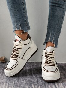 Two Tone Strap Lace-up Front Skate Shoes - Brown - View 3