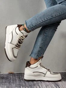 Two Tone Strap Lace-up Front Skate Shoes - Brown - View 4