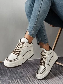 Two Tone Strap Lace-up Front Skate Shoes - Brown - View 5