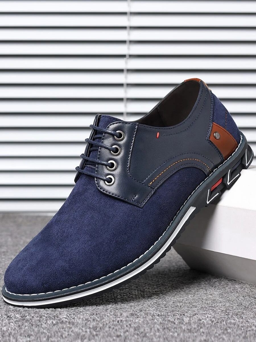 男士鉚釘裝飾前綁帶仿麂皮牛津鞋