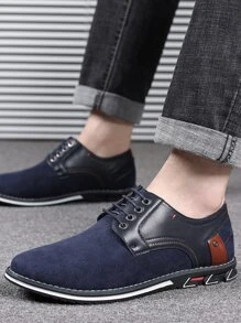 男士鉚釘裝飾前綁帶仿麂皮牛津鞋
