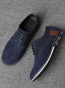 男士鉚釘裝飾前綁帶仿麂皮牛津鞋