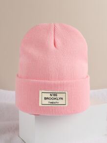1pc Kids' Solid Color Multi-Color Outdoor Casual Fashion Popular Fabric Label Brooklyn Letter Pattern Comfortable Knit Hat, All Season - Pink - View 2