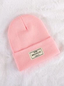 1pc Kids' Solid Color Multi-Color Outdoor Casual Fashion Popular Fabric Label Brooklyn Letter Pattern Comfortable Knit Hat, All Season - Pink - View 3