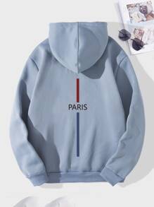 Manfinity Men 1 PC Letter Graphic Drawstring Thermal Lined Hoodie - Dusty Blue - View 1