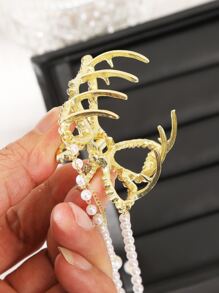 Pinza de pelo con decoración de mariposa de strass y flecos, pinza de pelo elegante, pinza de pelo, pinza de pelo, pinza de pelo, pinza de pelo, pinza de pelo, accesorios de pelo con perlas para vacaciones, ropa de mujer - Dorado - Ver 4