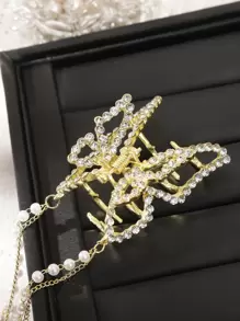 Pinza de pelo con decoración de mariposa de strass y flecos, pinza de pelo elegante, pinza de pelo, pinza de pelo, pinza de pelo, pinza de pelo, pinza de pelo, accesorios de pelo con perlas para vacaciones, ropa de mujer - Dorado - Ver 5