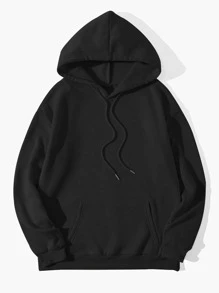 SHEIN EZwear Car And Letter Graphic Drawstring Thermal Hoodie - Black - View 2
