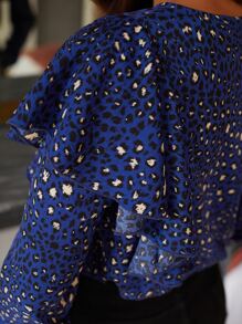 SHEIN Frenchy Blusa con estampado de leopardo ribete con fruncido - Multicolor - Ver 4