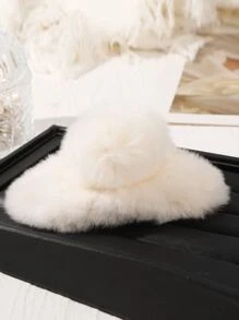 1pc Solid Color Plush Hair Claw, Fashionable For Daily Use - White - View 2