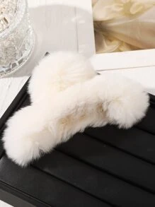 1pc Solid Color Plush Hair Claw, Fashionable For Daily Use - White - View 6