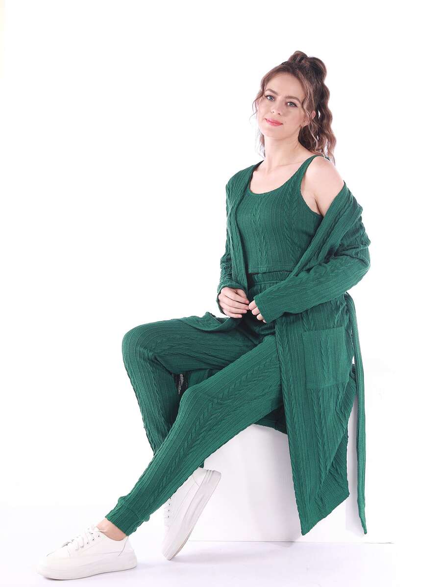 3 piezas Set homewear unicolor - Verde Oscuro - Ver 1