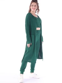 3 piezas Set homewear unicolor - Verde Oscuro - Ver 3