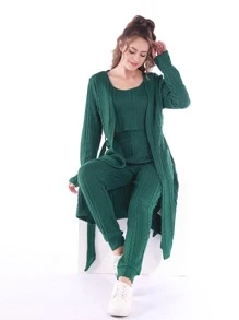 3 piezas Set homewear unicolor - Verde Oscuro - Ver 4