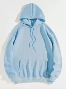 SHEIN EZwear Slogan Graphic Drawstring Thermal Lined Hoodie - Baby Blue - View 2