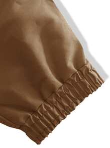 Manfinity Homme Hombres Pantalones cargo con bolsillo con solapa de cintura con cordón - Café integral - Ver 4