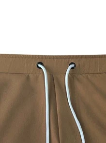 Manfinity Homme Hombres Pantalones cargo con bolsillo con solapa de cintura con cordón - Café integral - Ver 5