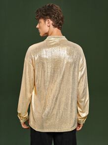 Manfinity 1pc Drop Shoulder Quarter Button Shirt - Champagne - View 3