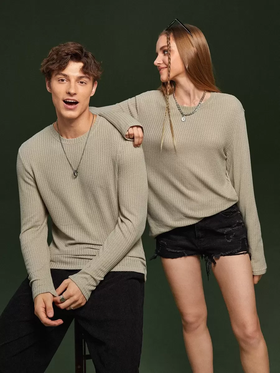 Manfinity Hypemode 1 pieza Camiseta unicolor de cuello redondo - verde menta - Ver 1