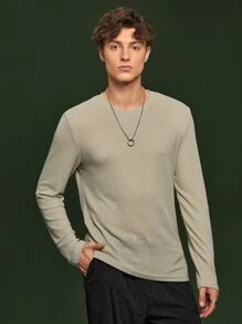 Manfinity Hypemode 1 pieza Camiseta unicolor de cuello redondo - verde menta - Ver 6