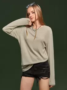 Manfinity Hypemode 1 pieza Camiseta unicolor de cuello redondo - verde menta - Ver 8