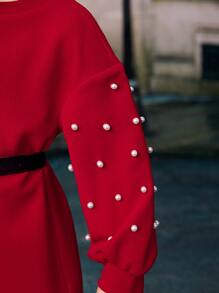 SHEIN 小女童珍珠串珠燈籠袖洋裝不附腰帶