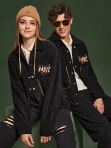 Manfinity 1pc Letter Embroidery Jacket - Black - View 3