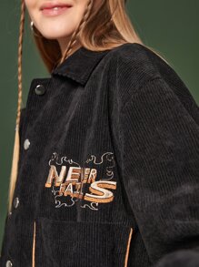 Manfinity 1pc Letter Embroidery Jacket - Black - View 2