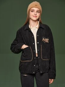 Manfinity 1pc Letter Embroidery Jacket - Black - View 5