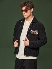 Manfinity 1pc Letter Embroidery Jacket - Black - View 7