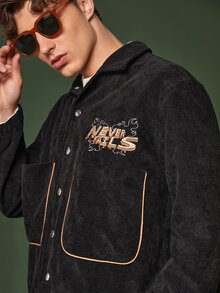 Manfinity 1pc Letter Embroidery Jacket - Black - View 8