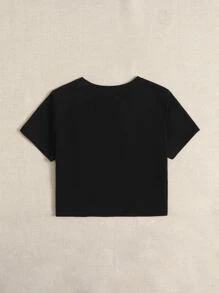 sosiwon Artist Letter Graphic Crop Tee - Black - View 3