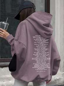 DAZY Slogan Graphic Drop Shoulder Hoodie Sweatshirt - Mauve Purple - View 1