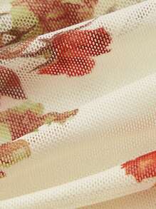 SHEIN MOD Floral Print Off Shoulder Flounce Sleeve Crop Tee - Multicolor - View 3