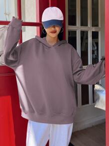 DAZY Slogan Graphic Drop Shoulder Hoodie Sweatshirt - Mauve Purple - View 4