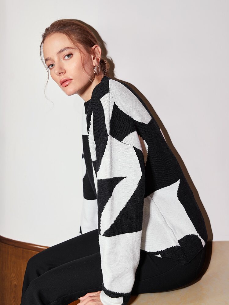 WOOL-MIX ABSTRACT PATTERN SWEATER