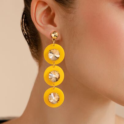 Rhinestone Decor Round Drop Earrings