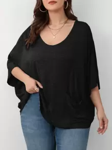 Áo thun Plus size Túi màu trơn Giải trí - màu đen - Xem 1