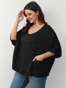 Áo thun Plus size Túi màu trơn Giải trí - màu đen - Xem 3