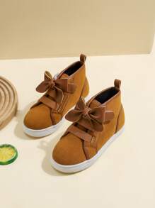 女孩蝴蝶結裝飾高幫加絨內裏板鞋