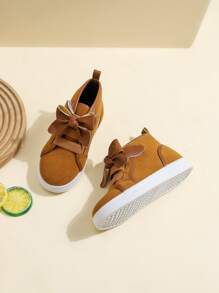 女孩蝴蝶結裝飾高幫加絨內裏板鞋