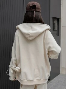 DAZY Striped Side Sleeve Hooded Teddy Jacket,Fall Clothes - Apricot - View 2