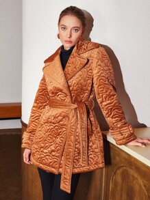 MOTF PREMIUM JACQUARD BELTED WINTER COAT - Brown - View 5