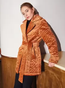 MOTF PREMIUM JACQUARD BELTED WINTER COAT - Brown - View 2