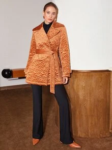 MOTF PREMIUM JACQUARD BELTED WINTER COAT - Brown - View 7